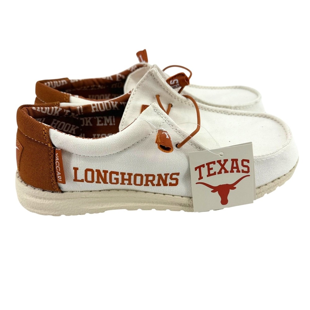 Vaccari Texas Longhorns Womens Size 7 White Burnt Orange Canvas Loafers NEW